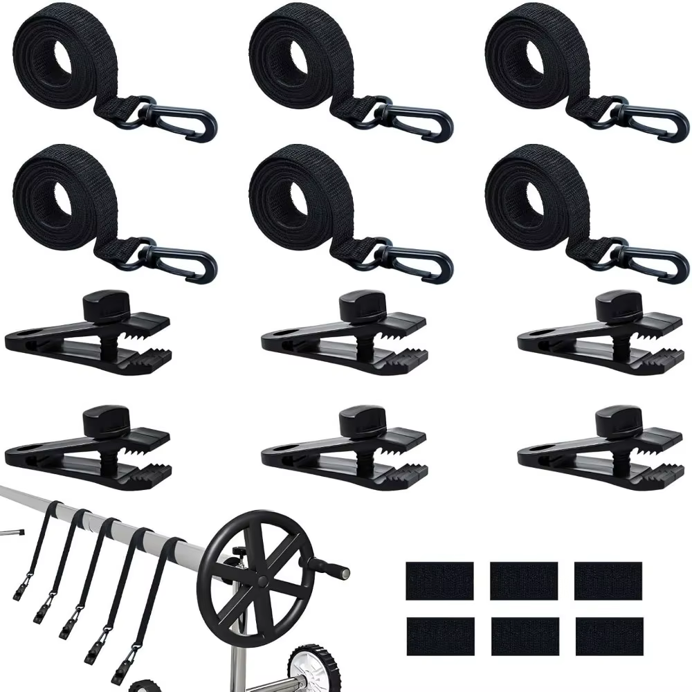 Kit d'attache robuste pour enrouleur de bâche solaire de piscine, 18/24 pièces, avec corde et clip d