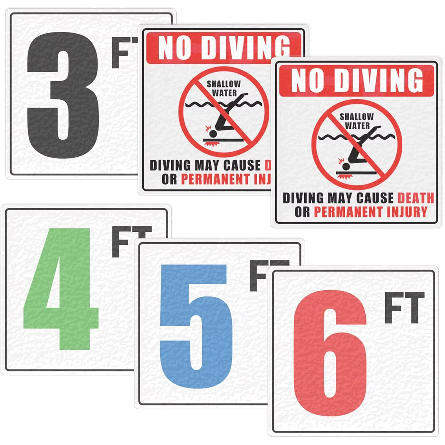 Autocollants d'avertissement de piscine d'eau peu profonde, 6 pouces, natation sans plongée, 3 pieds