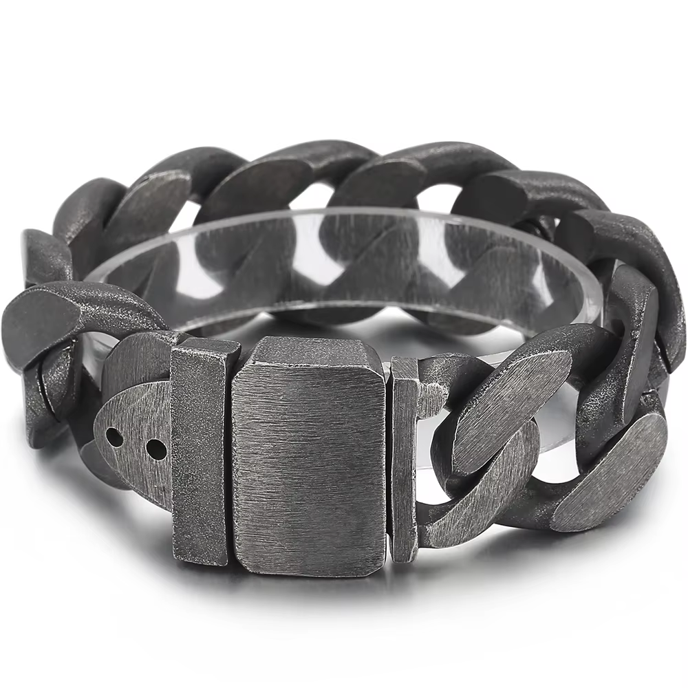 Bracelet pour homme en acier inoxydable brossé, couleur or de luxe, chaîne à maillons gourmette de 2