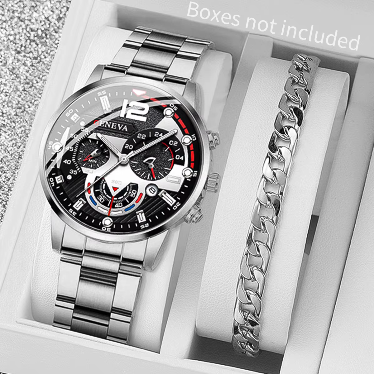 2 pièces hommes montres d'affaires mode bande en acier mâle analogique Quartz montre Bracelet ensemb