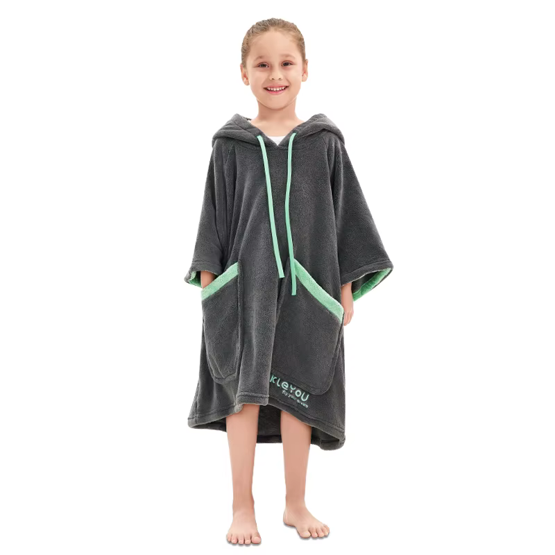Serviette de Bain à Capuche pour Enfant Garçon et Fille de 2 à 12 Ans, Poncho Rond Absorbant pour la