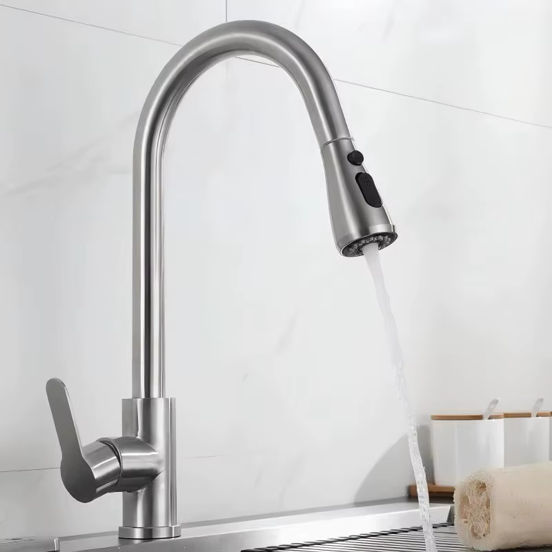 Robinet de cuisine en acier inoxydable 304, mitigeur extractible pour évier, avec douchette pulvéris