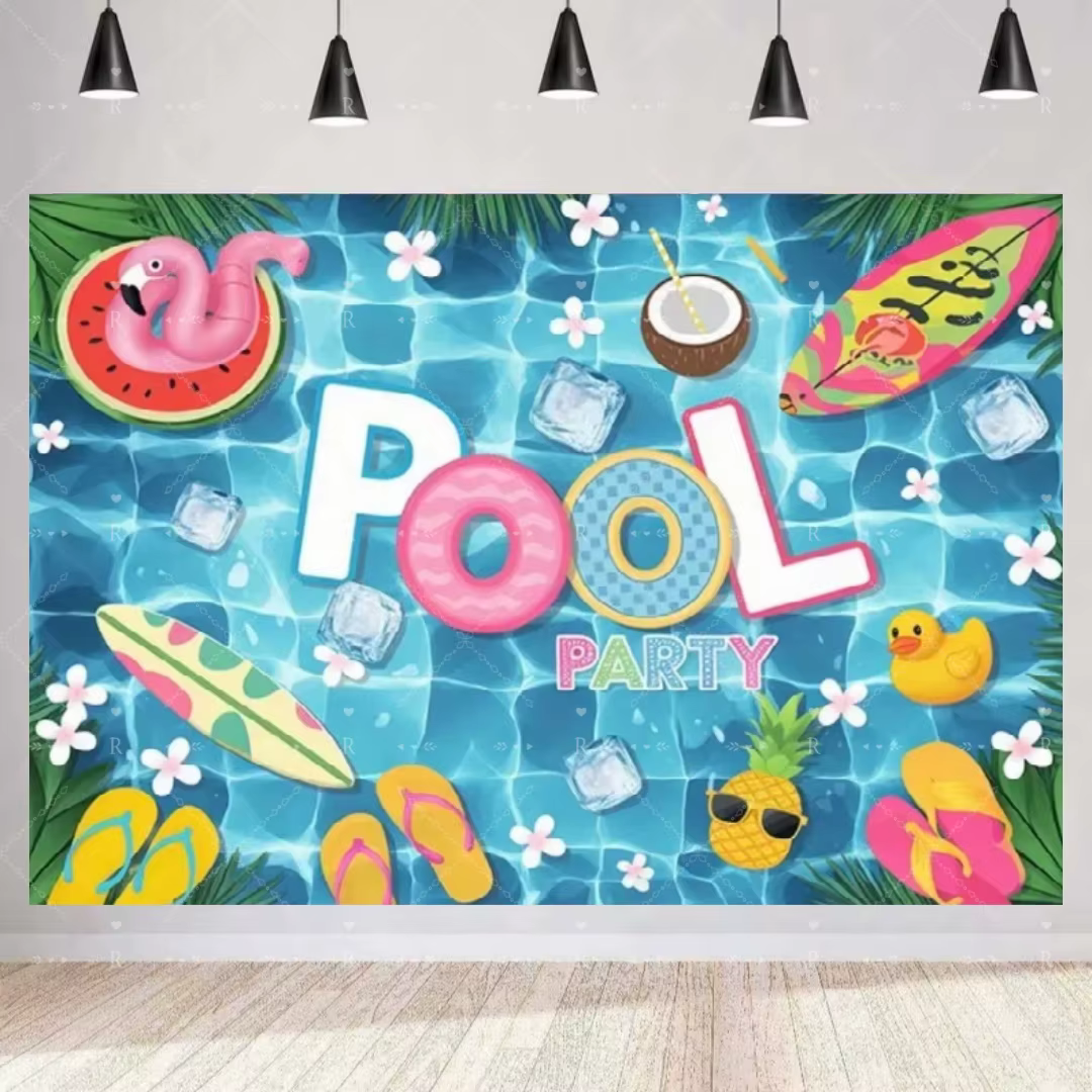 Décorations de fête d'anniversaire sur le thème de la piscine pour l'été, fournitures de photographi
