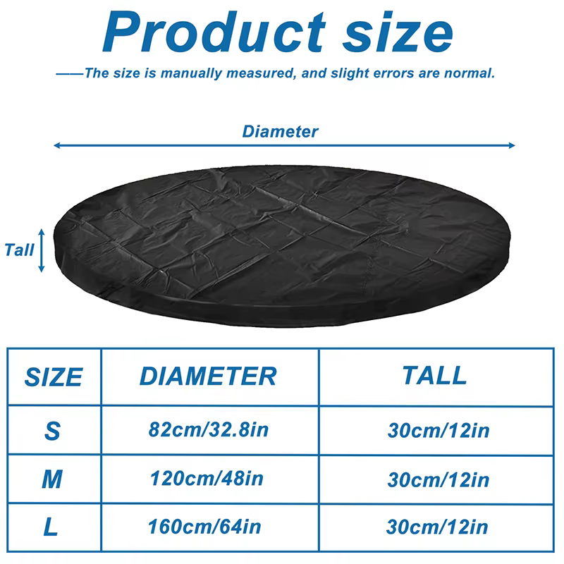 Housse de protection ronde en tissu Oxford pour piscine et baignoire pour animaux de compagnie, noir