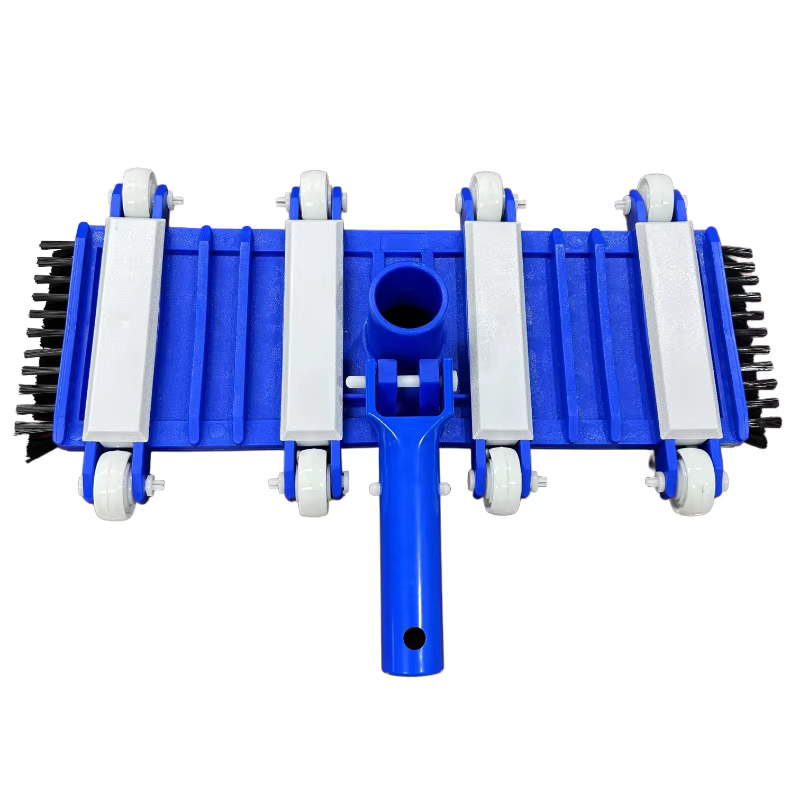 Tête de nettoyage de piscine robuste avec roues et brosses latérales et de fond