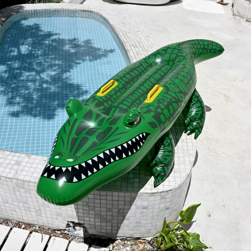 1PC Flotteur gonflable crocodile à chevaucher avec poignées, jouet aquatique radeau alligator pour l