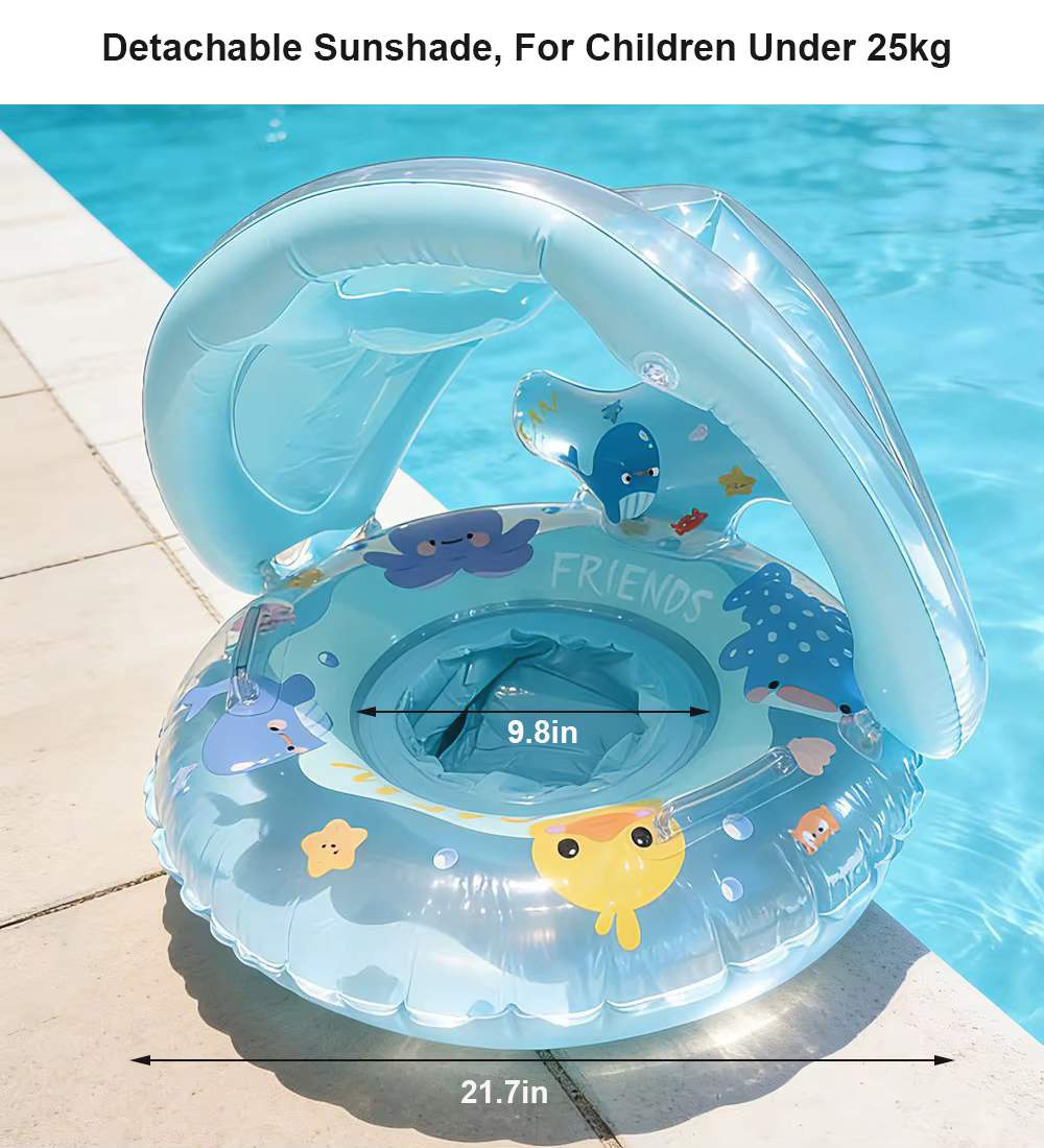 1 pièce gonflable Bouée de piscine avec pare-soleil détachable, jouet flottant pour la plage et l'