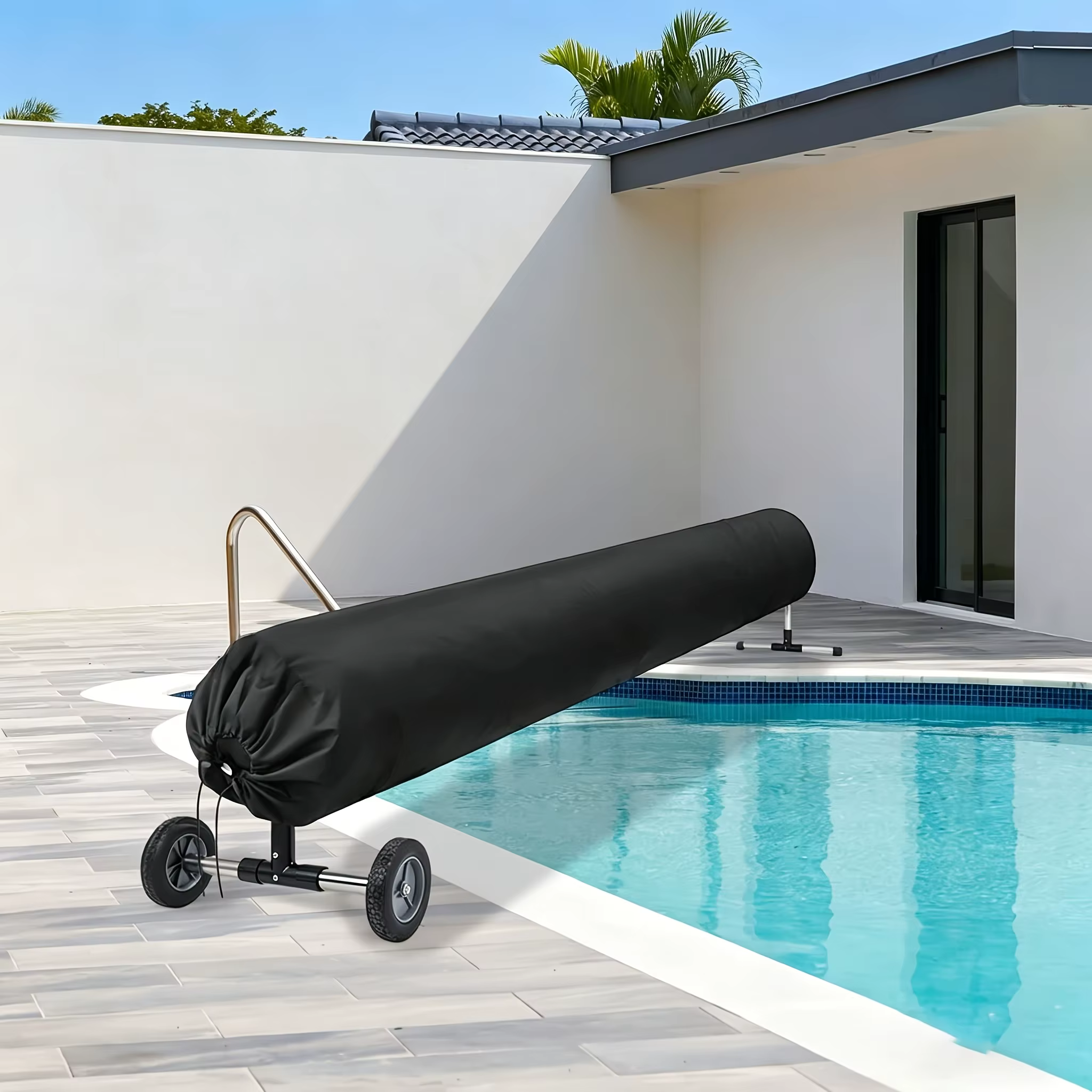 Housse de protection pour enrouleur solaire de piscine avec cordon de serrage et sangles pour piscin