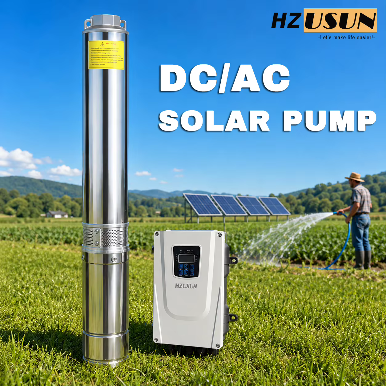 Pompe à eau solaire submersible hybride 3-en-1 pour puits profond avec contrôleur MPPT, pompe à pres