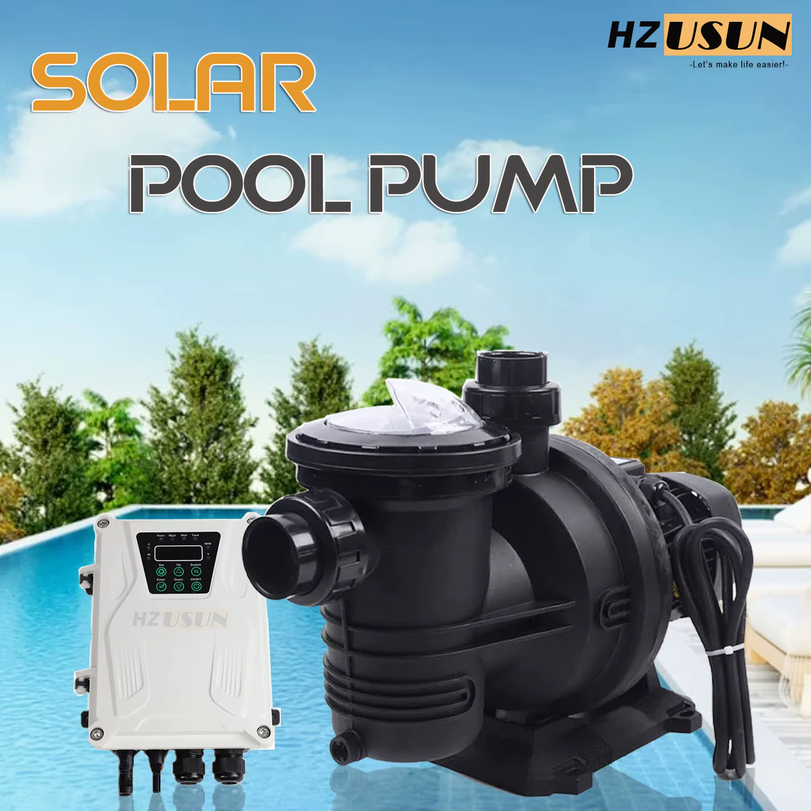 Pompe solaire portable à haut débit pour piscine hors sol, 1200W, DC 72V, filtre à moteur à balais,