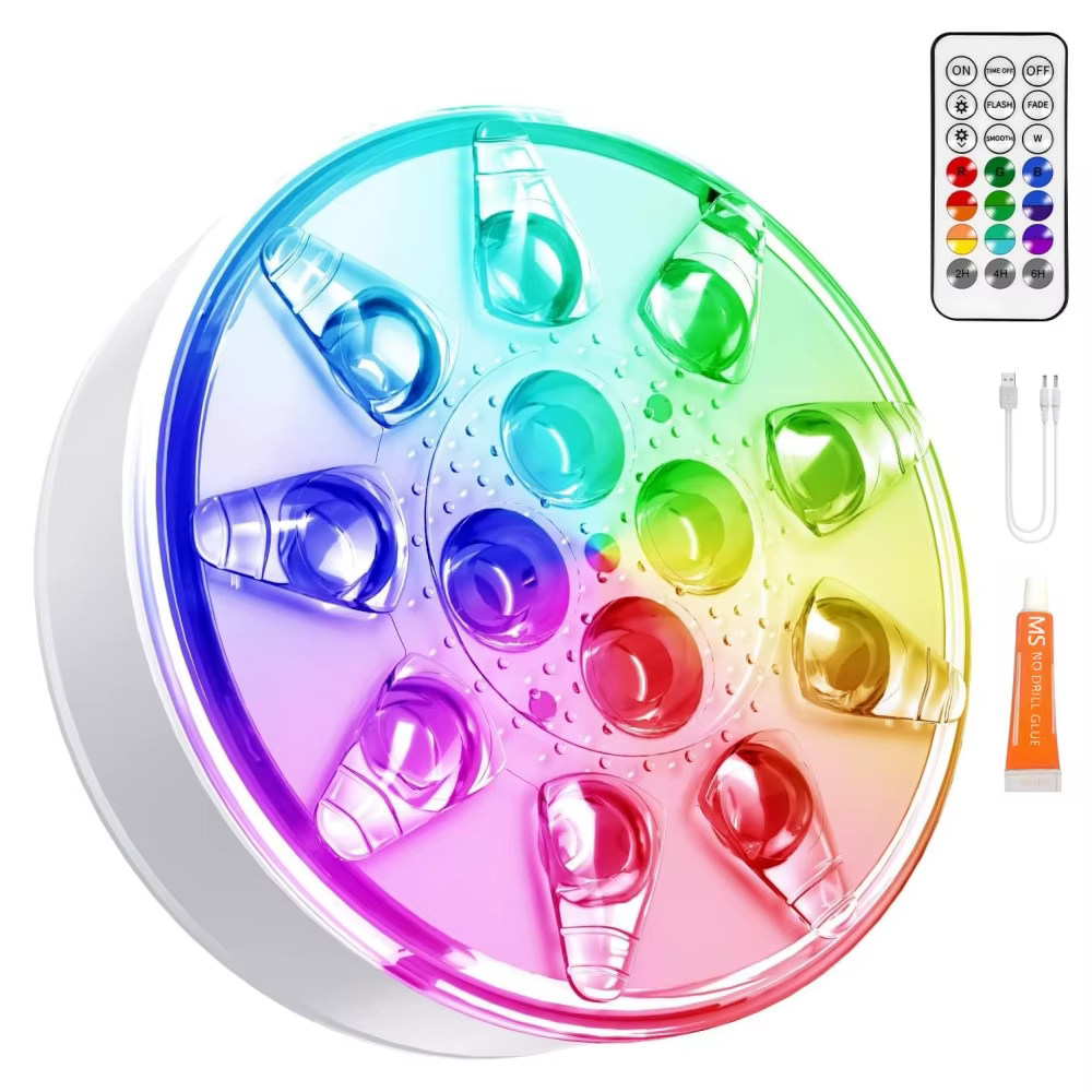 Lumières de piscine rechargeables IP68, lampes de piscine LED submersibles étanches avec télécommand