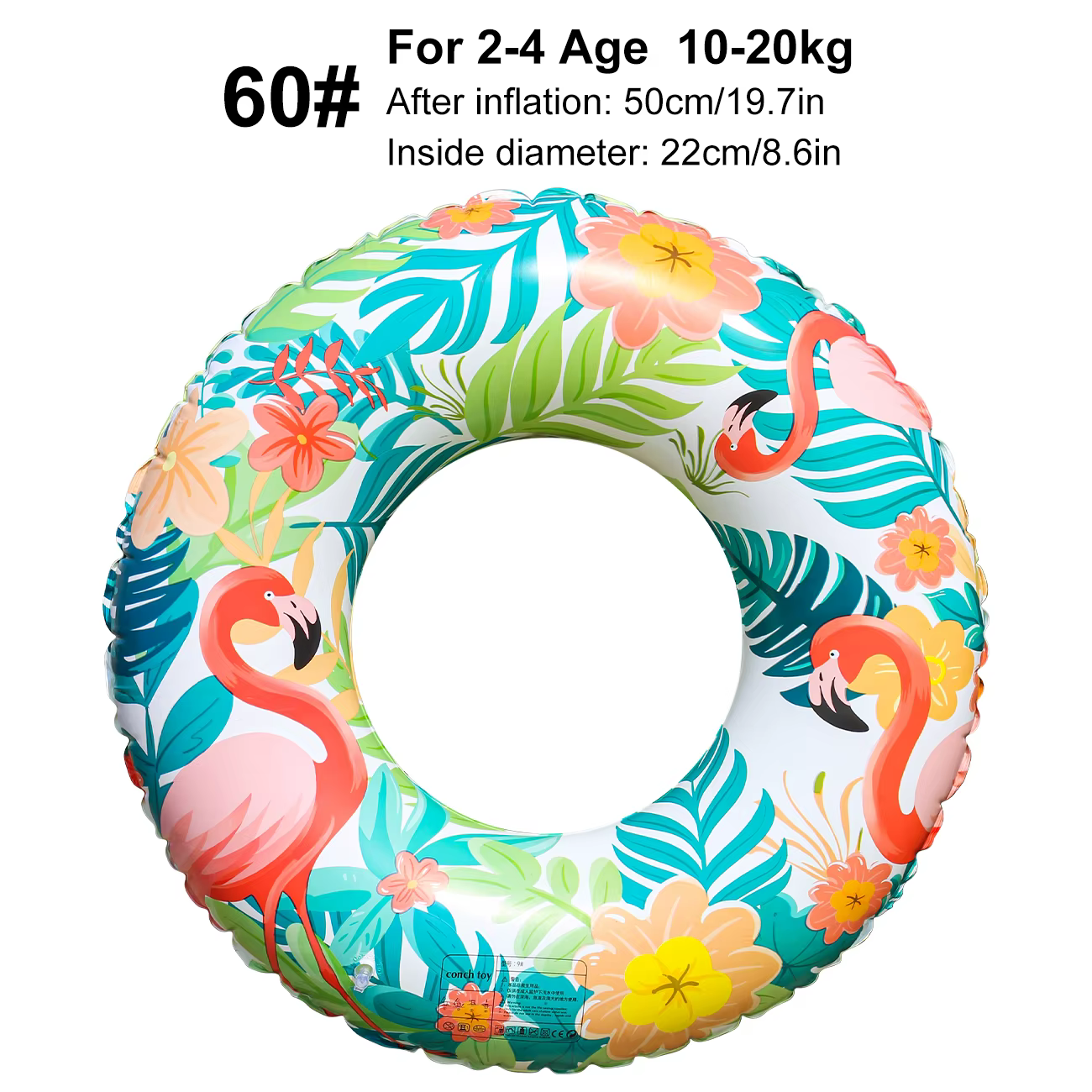 1 pièce Bouée gonflable Flamingo avec poignées, motif feuilles tropicales, pour la plage, la piscine