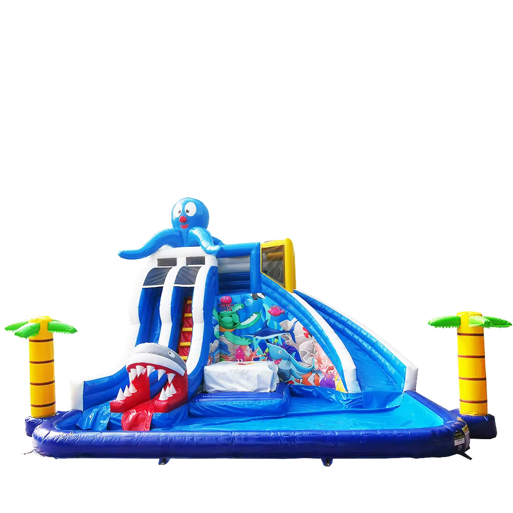 Toboggan aquatique gonflable commercial en forme de pieuvre avec piscine intégrée
