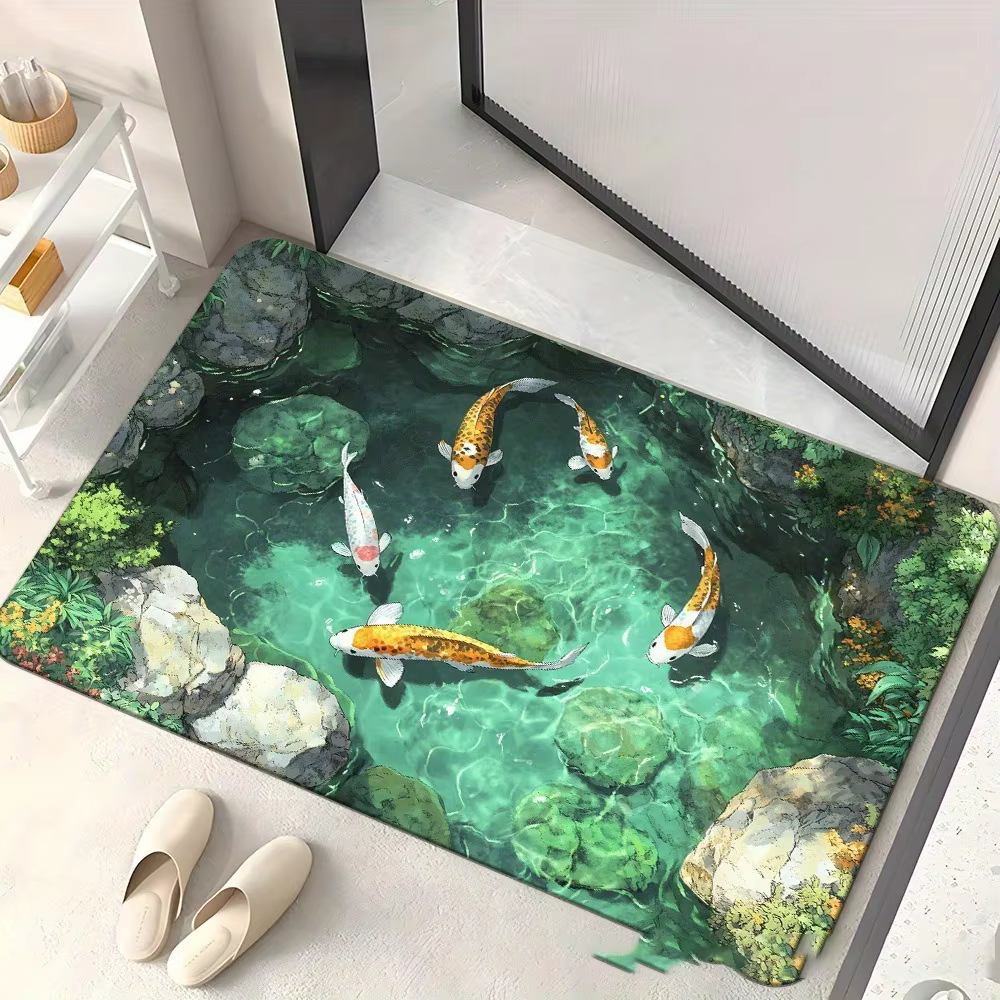 Paillasson à Illususion d'optique 3D en crocodiles dans la piscine, plat, antidérapant et facile à n
