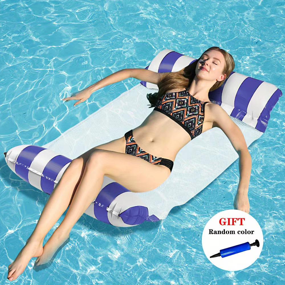 Matelas Gonflable Flottant Pliable pour Piscine, Hamac Aquatique, Tapis Gonflable en PVC à Rayures p