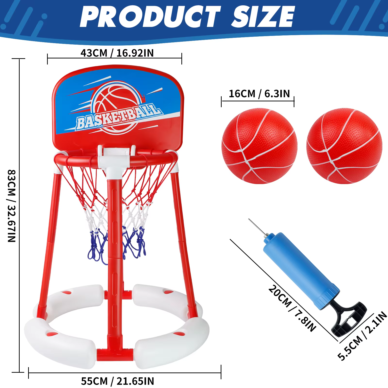 MQUDUO Ensemble de jeu de basket-ball portable pour piscine avec 2 ballons