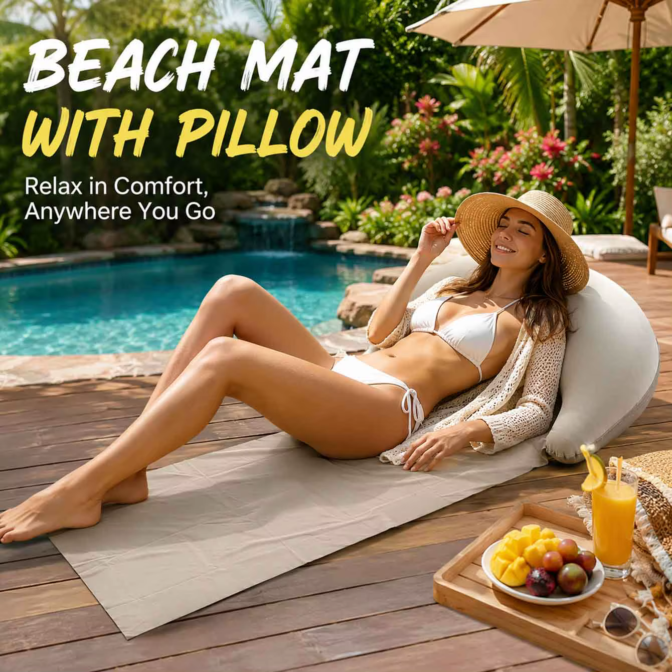 1 tapis de plage avec oreiller gonflable