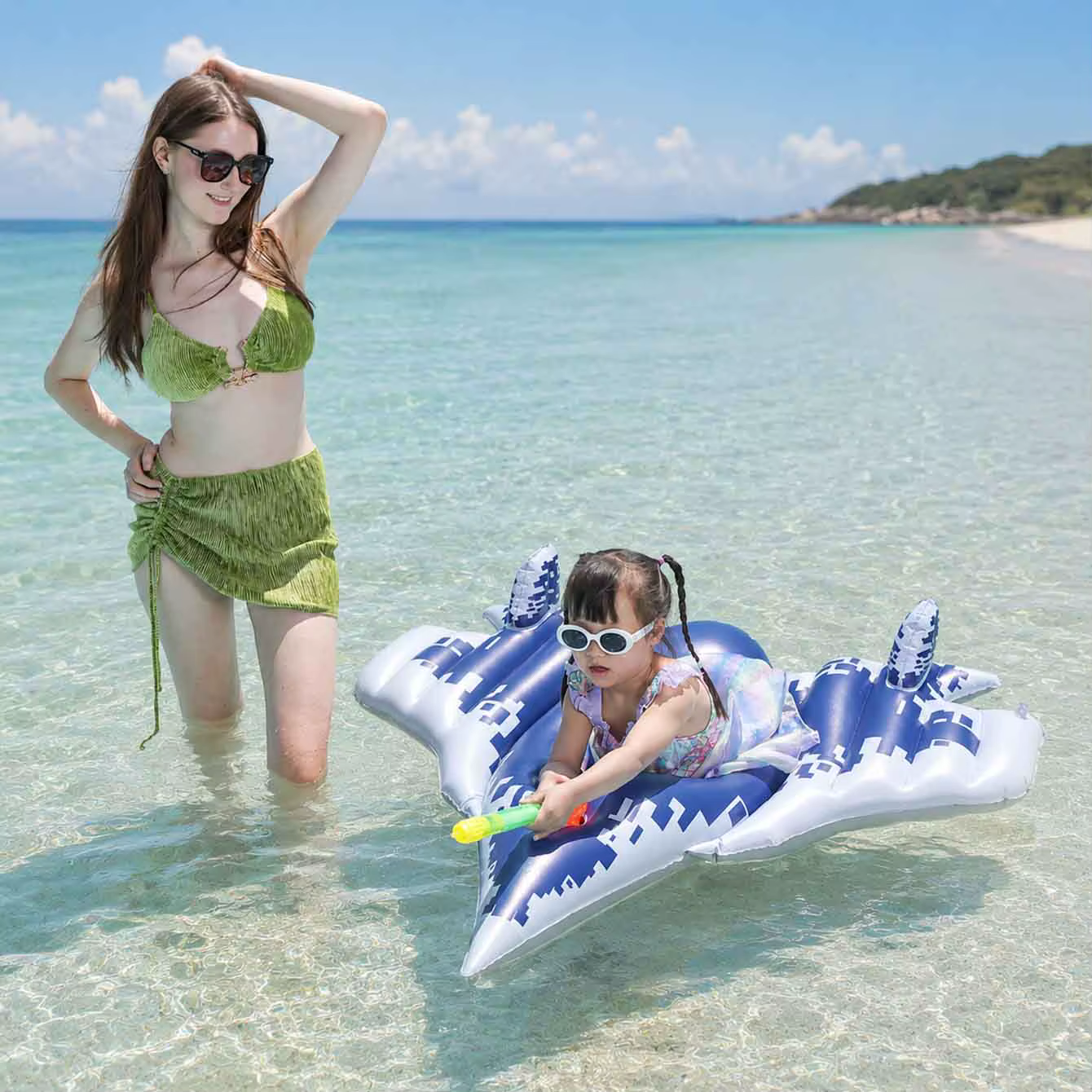 1PC Flotteurs de piscine en forme d'avion avec poignée et pistolet à eau