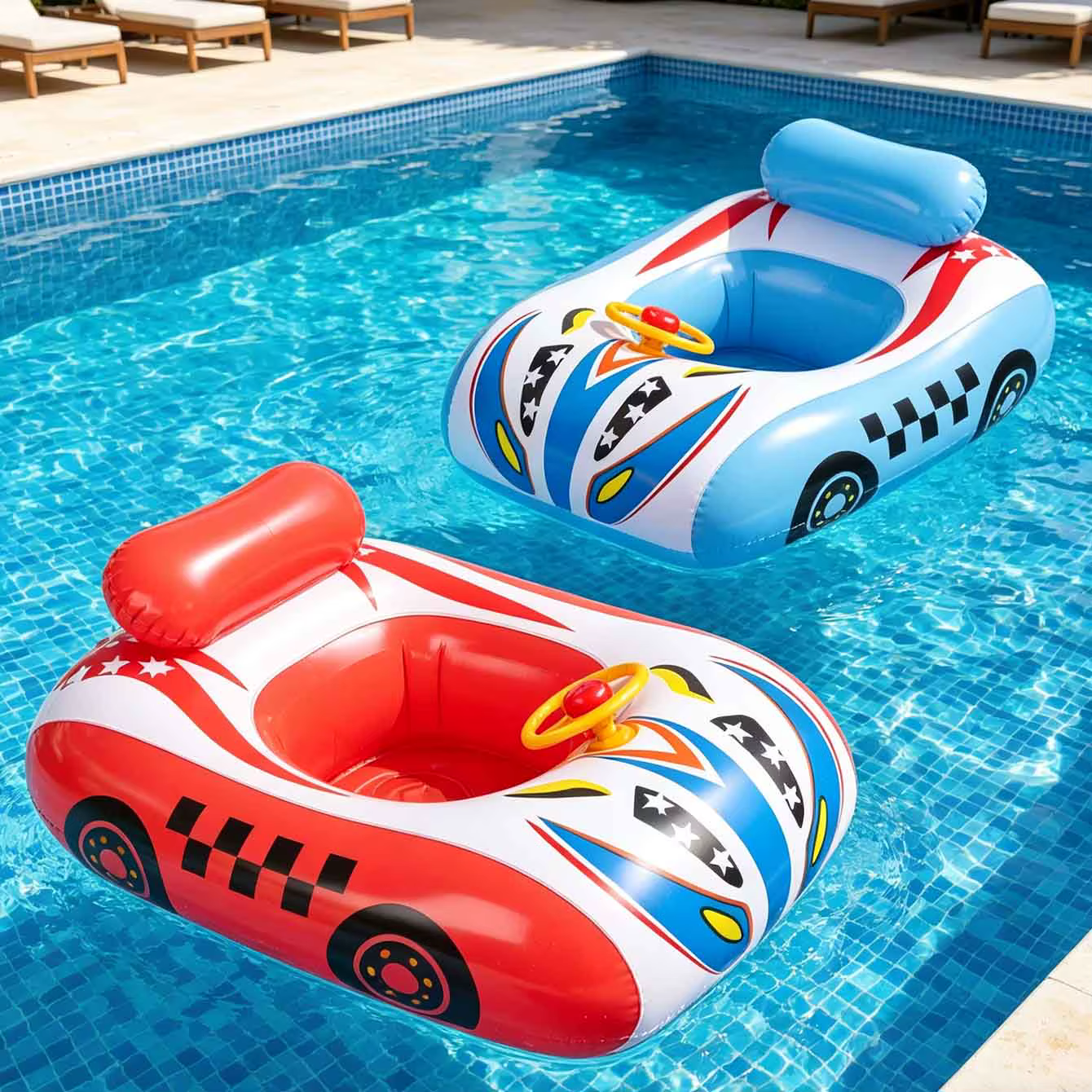 1PC Flotteur gonflable pour piscine en forme de voiture avec volant et dossier