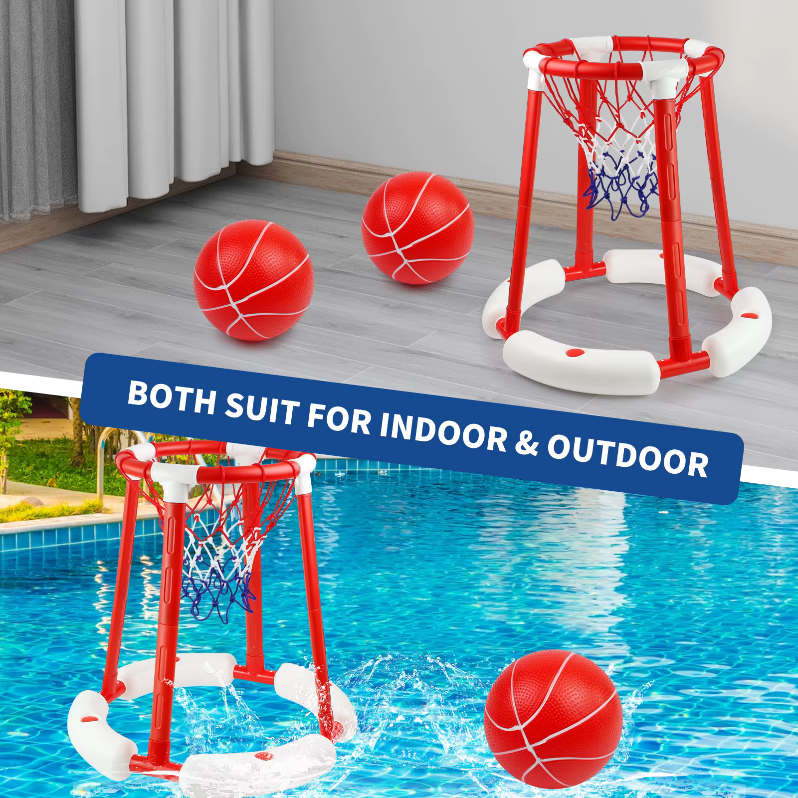 MQUDUO Ensemble de jeu de basket-ball portable pour piscine avec 2 ballons