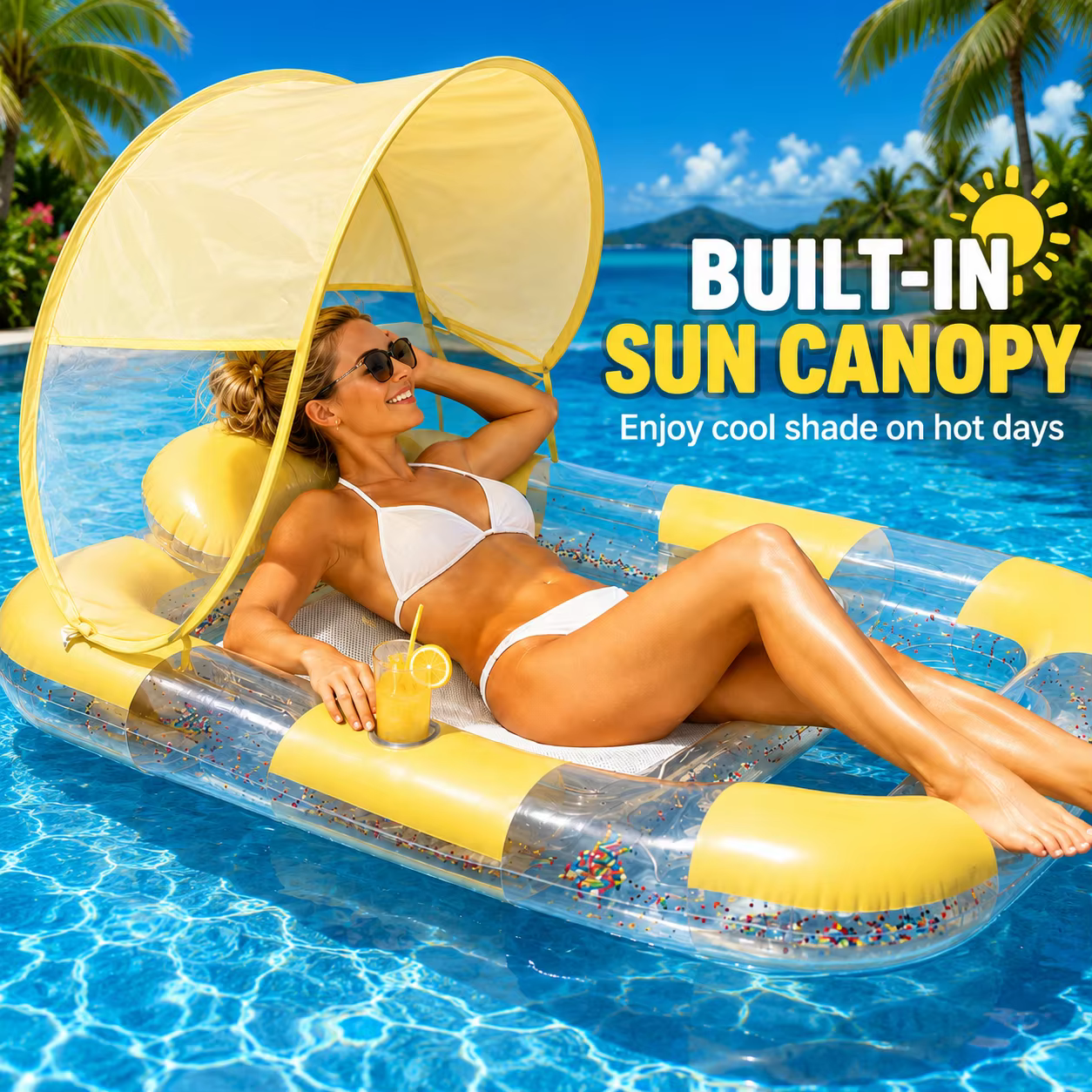 1 pièce - Flotteur gonflable pour piscine avec auvent pare-soleil