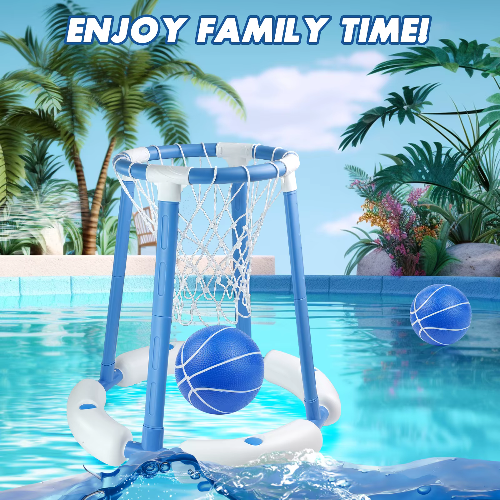 MQUDUO Ensemble de jeu de basket-ball portable pour piscine avec 2 ballons