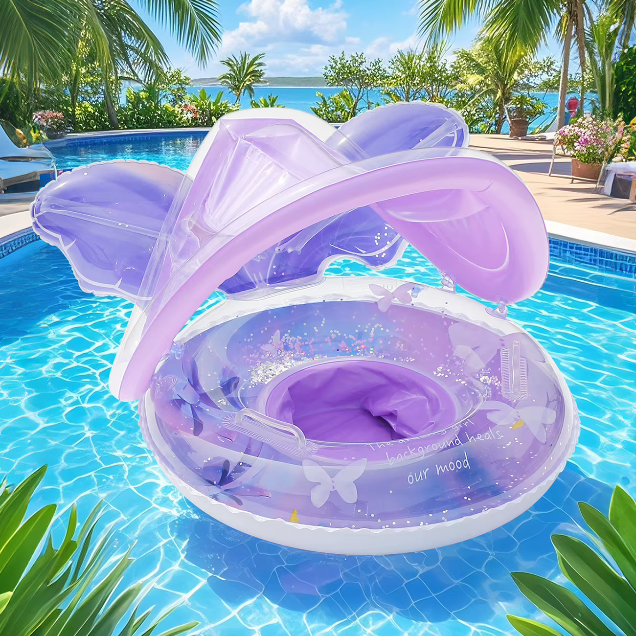 1 flotteur de piscine, flotteur de piscine avec auvent et siège, bouée gonflable avec poignées et support dorsal pour piscine, jusqu'à 77 lb