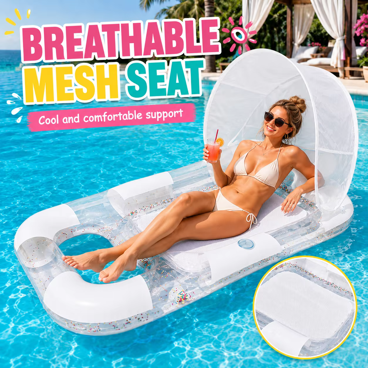 1 pièce - Flotteur gonflable pour piscine avec auvent pare-soleil