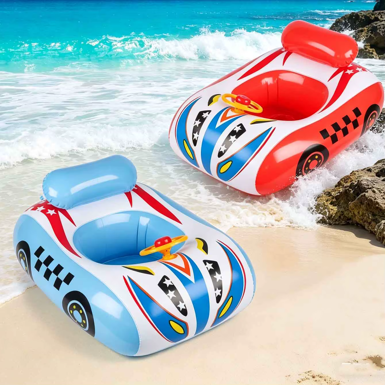 1PC Flotteur gonflable pour piscine en forme de voiture avec volant et dossier