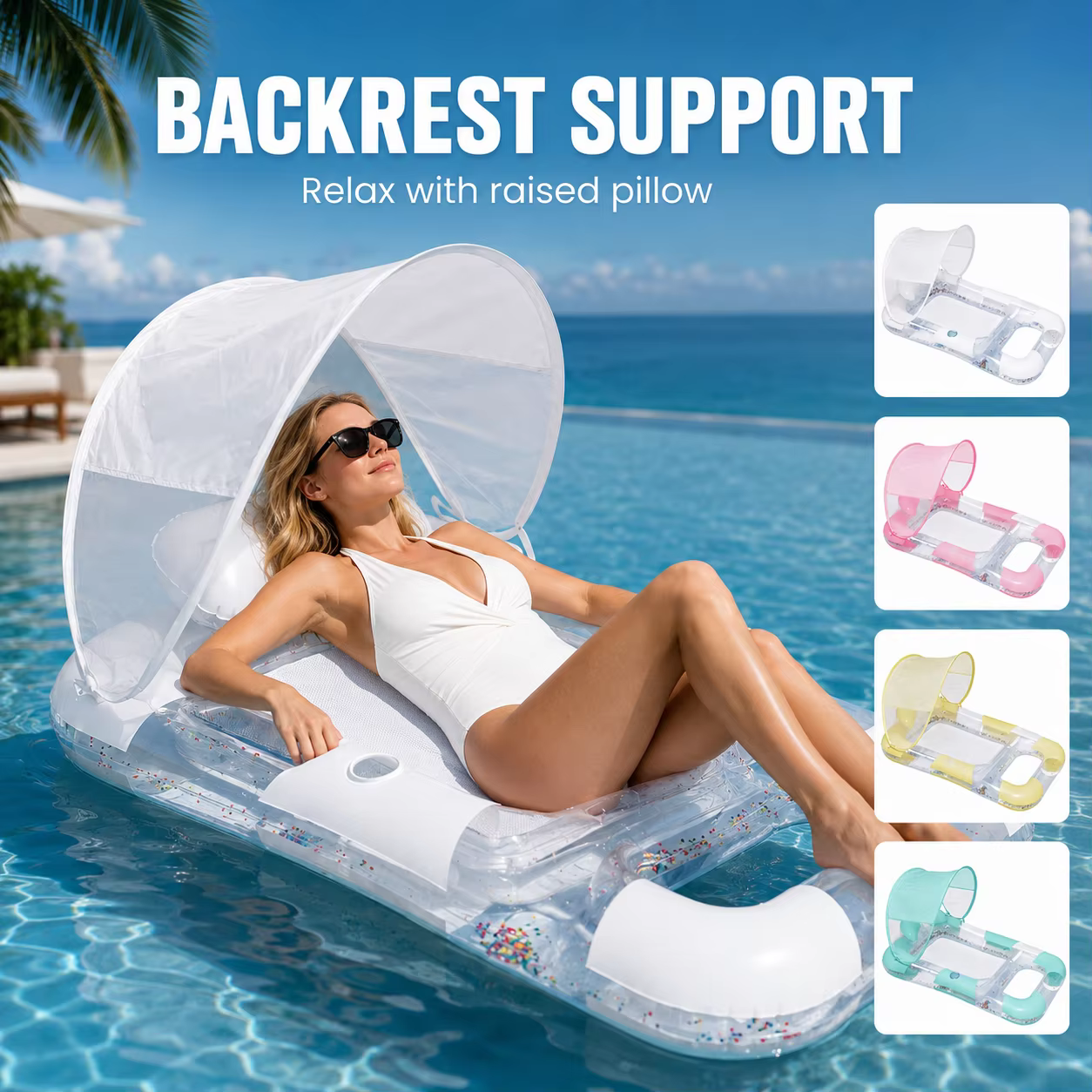 1 pièce - Flotteur gonflable pour piscine avec auvent pare-soleil