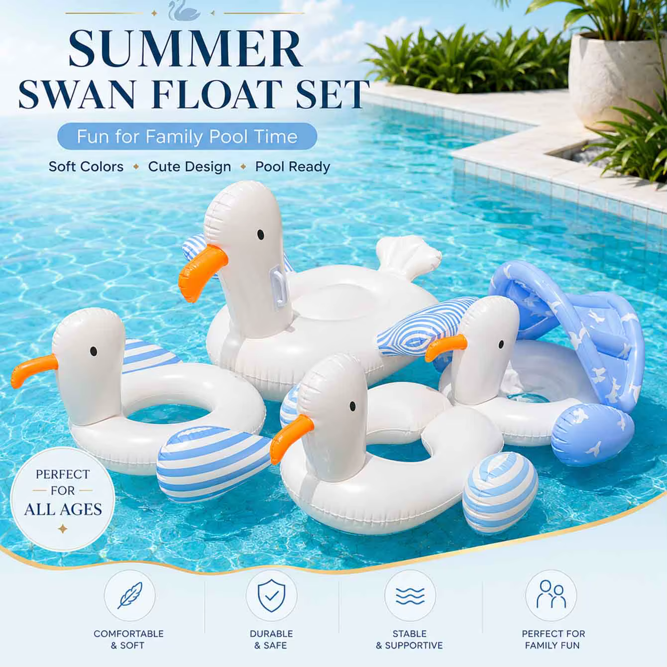 1PC Bouée Gonflable Cygne pour Piscine