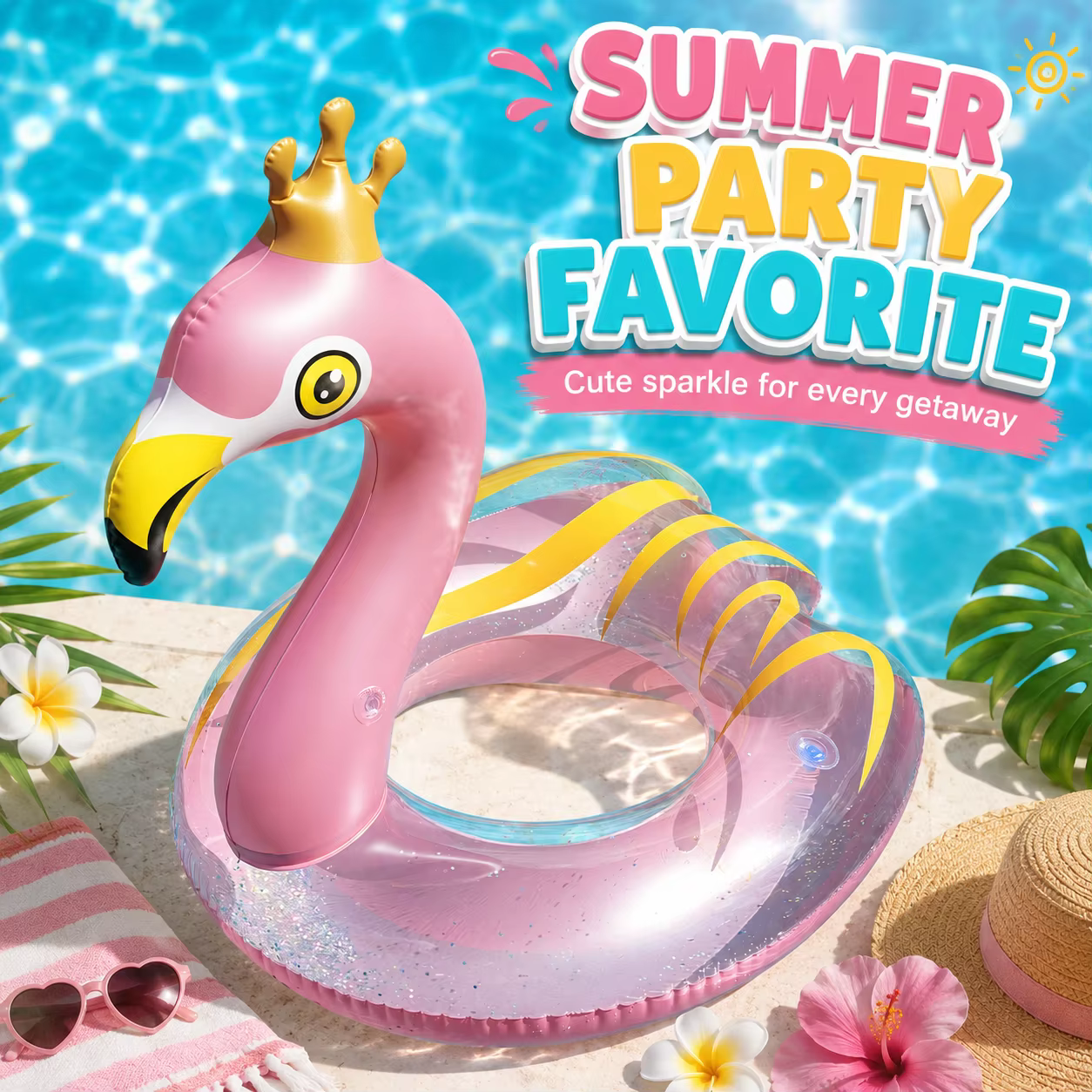 1 pièce Bouée gonflable Flamant rose/cygne avec couronne