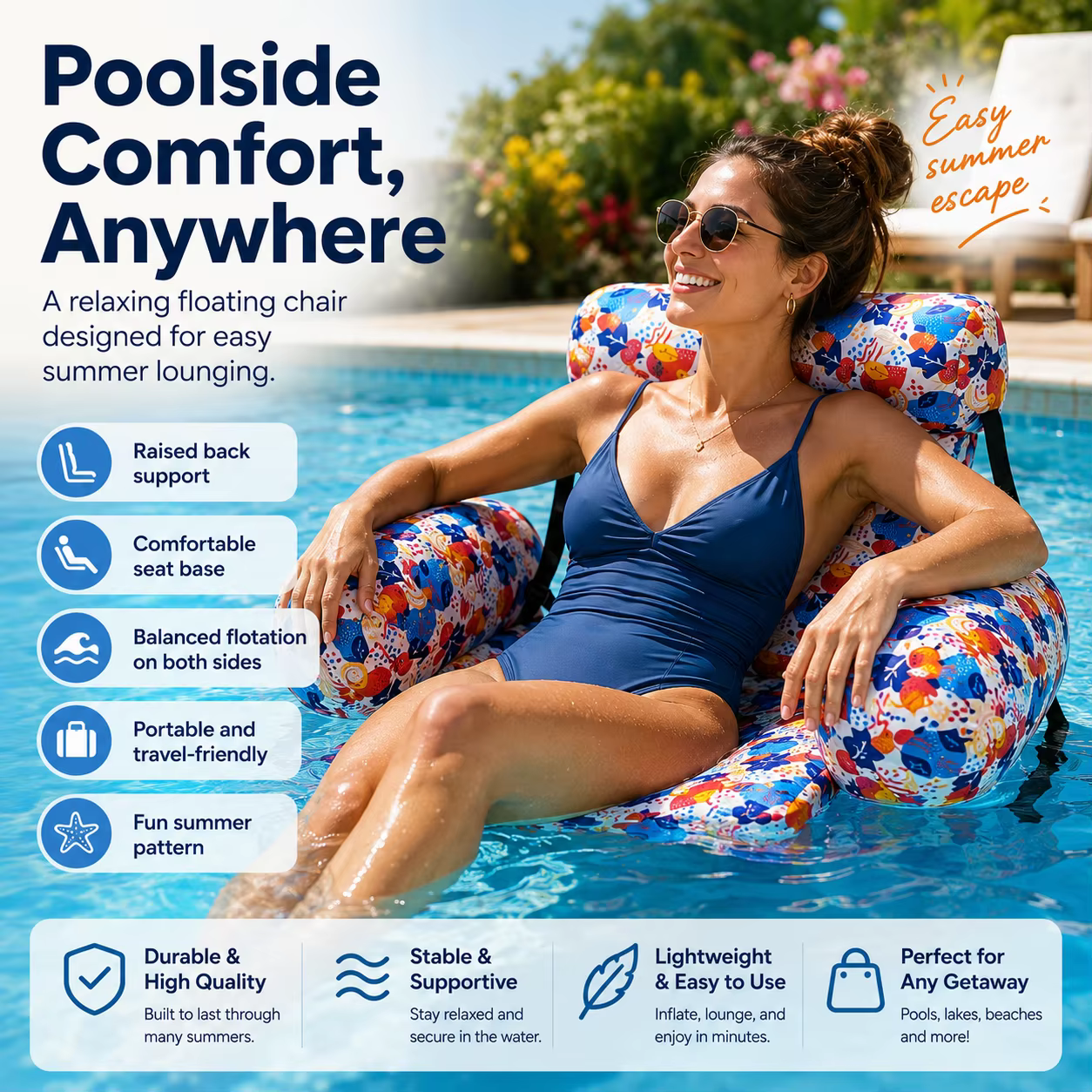 1 chaise flottante gonflable pour piscine