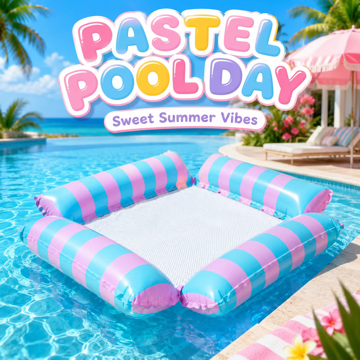 1 chaise flottante gonflable pour piscine avec filet rafraîchissant. Hamac aquatique à 4 tubes