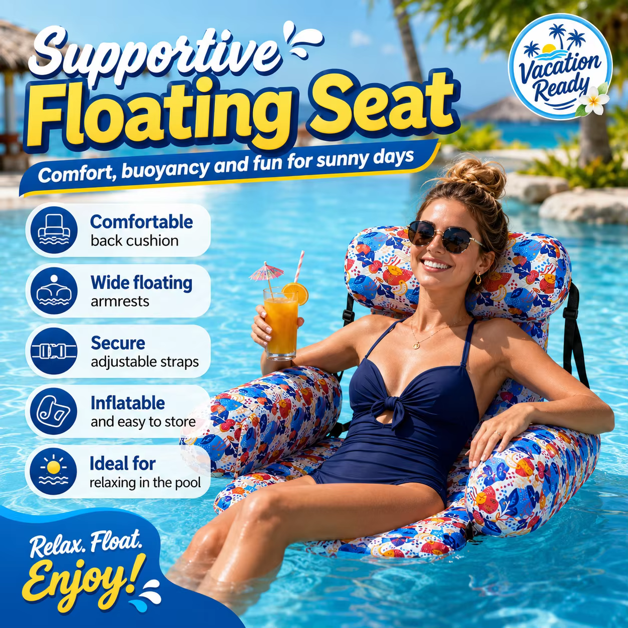 1 chaise flottante gonflable pour piscine