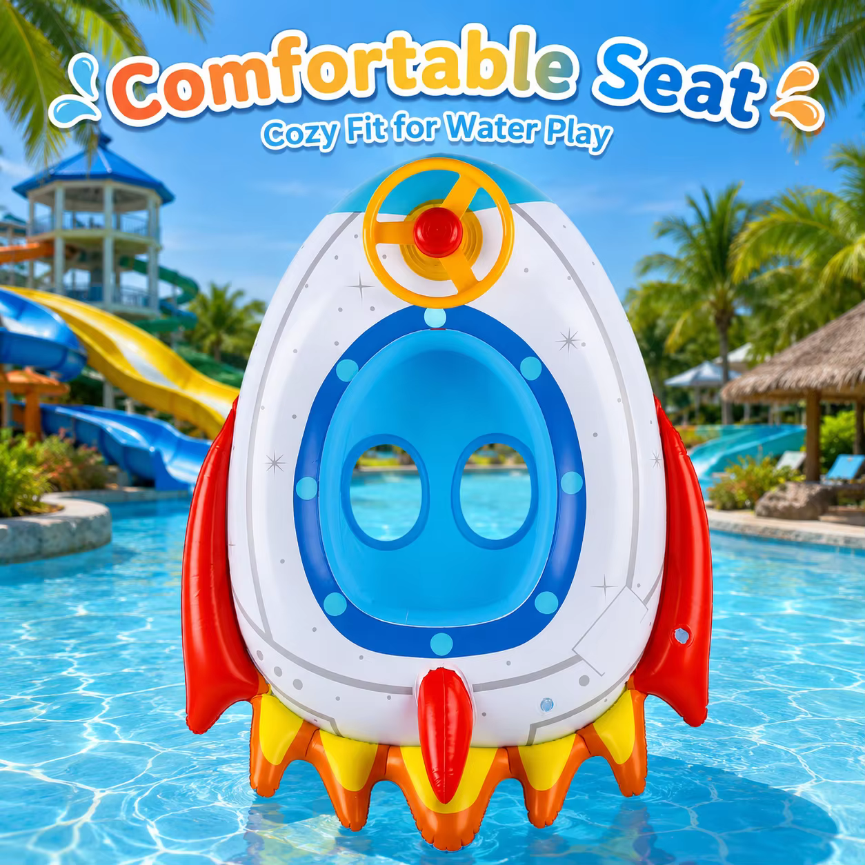 1PC Siège flottant gonflable en forme de fusée avec volant