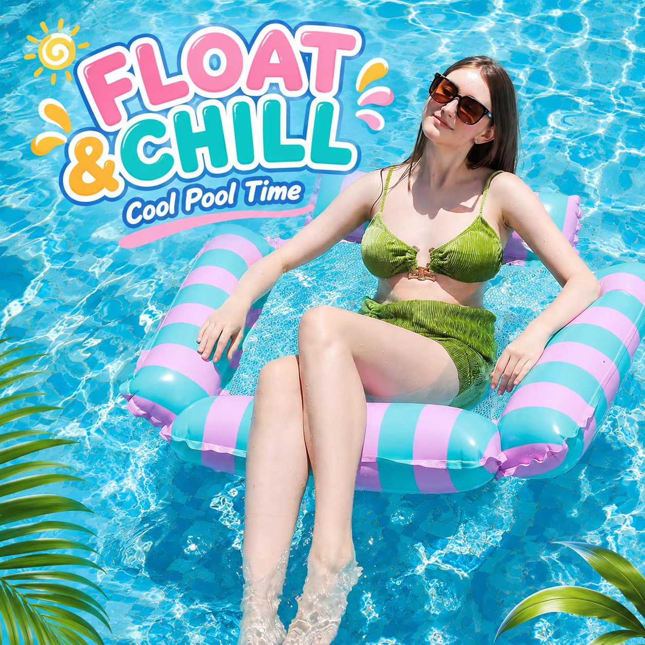 1 chaise flottante gonflable pour piscine avec filet rafraîchissant. Hamac aquatique à 4 tubes