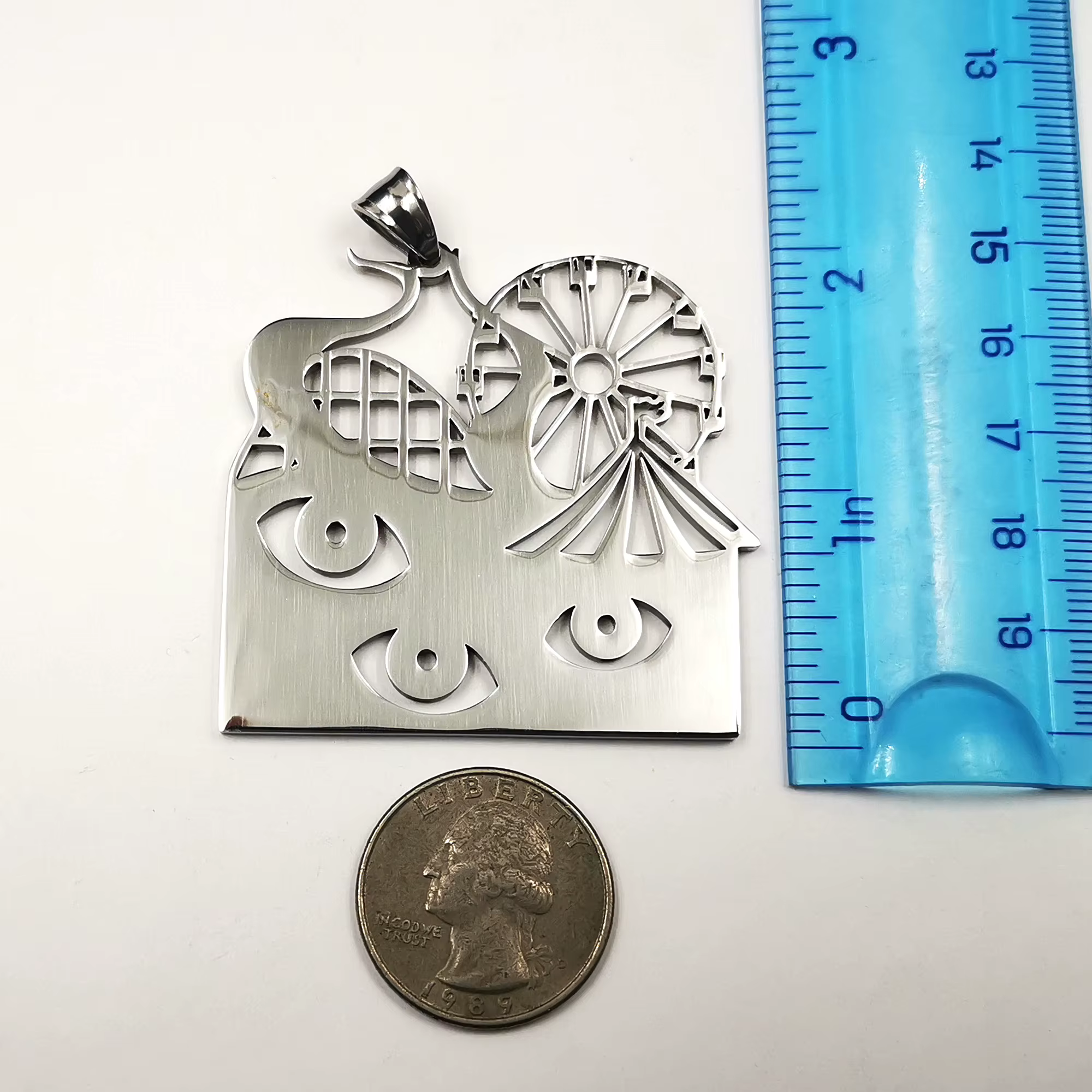 Collier en acier inoxydable, breloques, pendentif, poli, avec chaîne de 3mm et 30 pouces