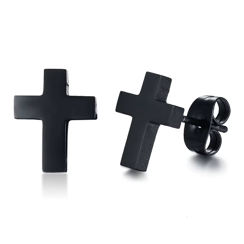 Boucles d'oreilles croisées noires en acier inoxydable, simples, modernes et minimalistes, pour tous les jours, pour hommes et femmes, bijoux unisexes