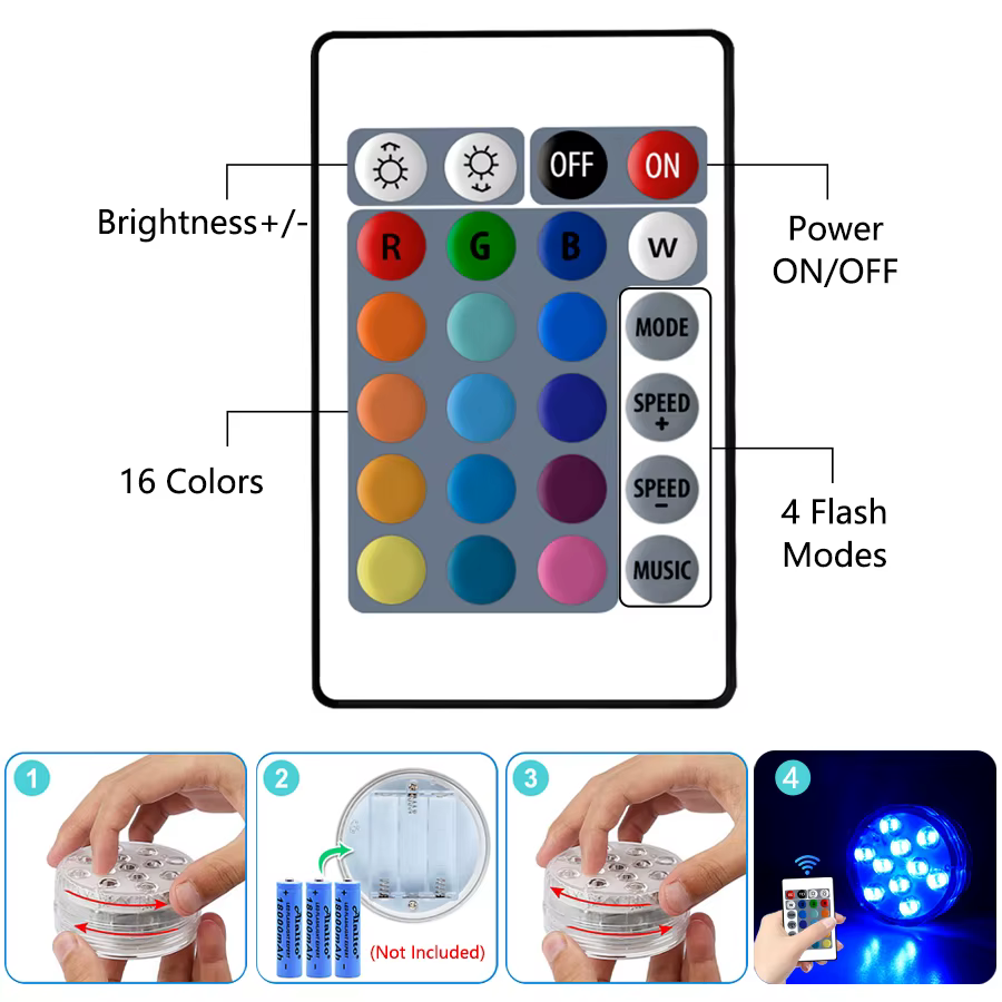 10Led piscine lumière télécommande RGB plongée poisson