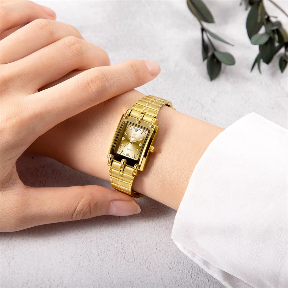 Montres-bracelets LIEBIG de luxe en acier doré pour femme et homme, montre à quartz dorée pour hommes et femmes, Relogio Masculino