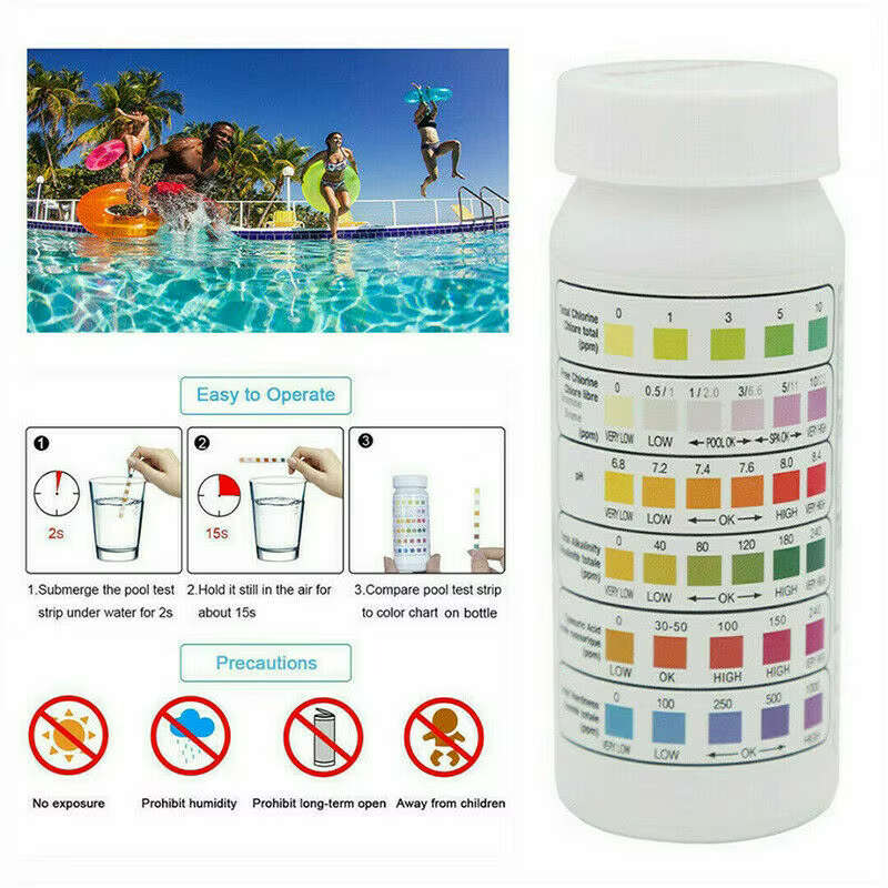 50 bandelettes test 6-en-1 pour piscine et spa (bouteille) – Testeur d'acidité