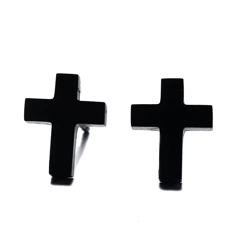Boucles d'oreilles croisées noires en acier inoxydable, simples, modernes et minimalistes, pour tous les jours, pour hommes et femmes, bijoux unisexes