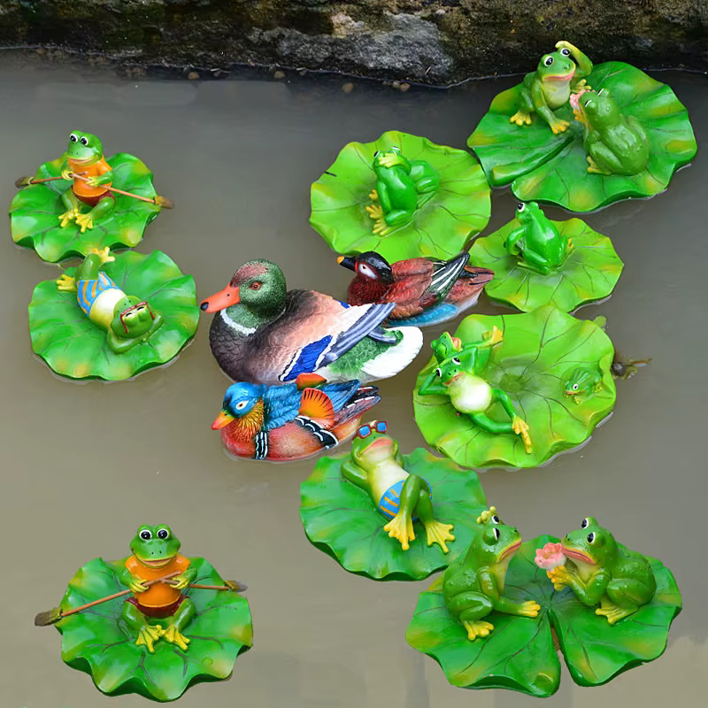 Statue de grenouille flottante en résine créative