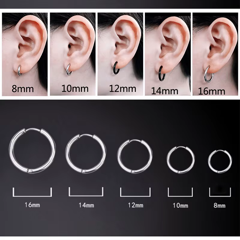 1 Paire de Boucles d'Oreilles Simples et Fines en Acier Inoxydable pour Femme/Homme, Petits Cercles Anti-allergiques pour Cartilage et Tragus