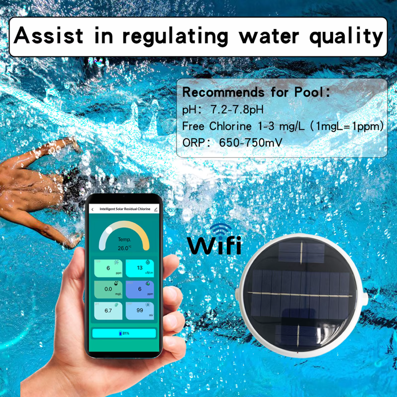 Testeur d'eau numérique 7-en-1 pour piscine