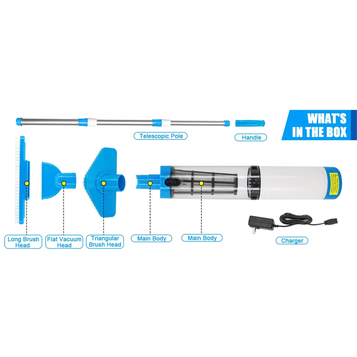 US PLUG Aspirateur de piscine sans fil 3 en 1