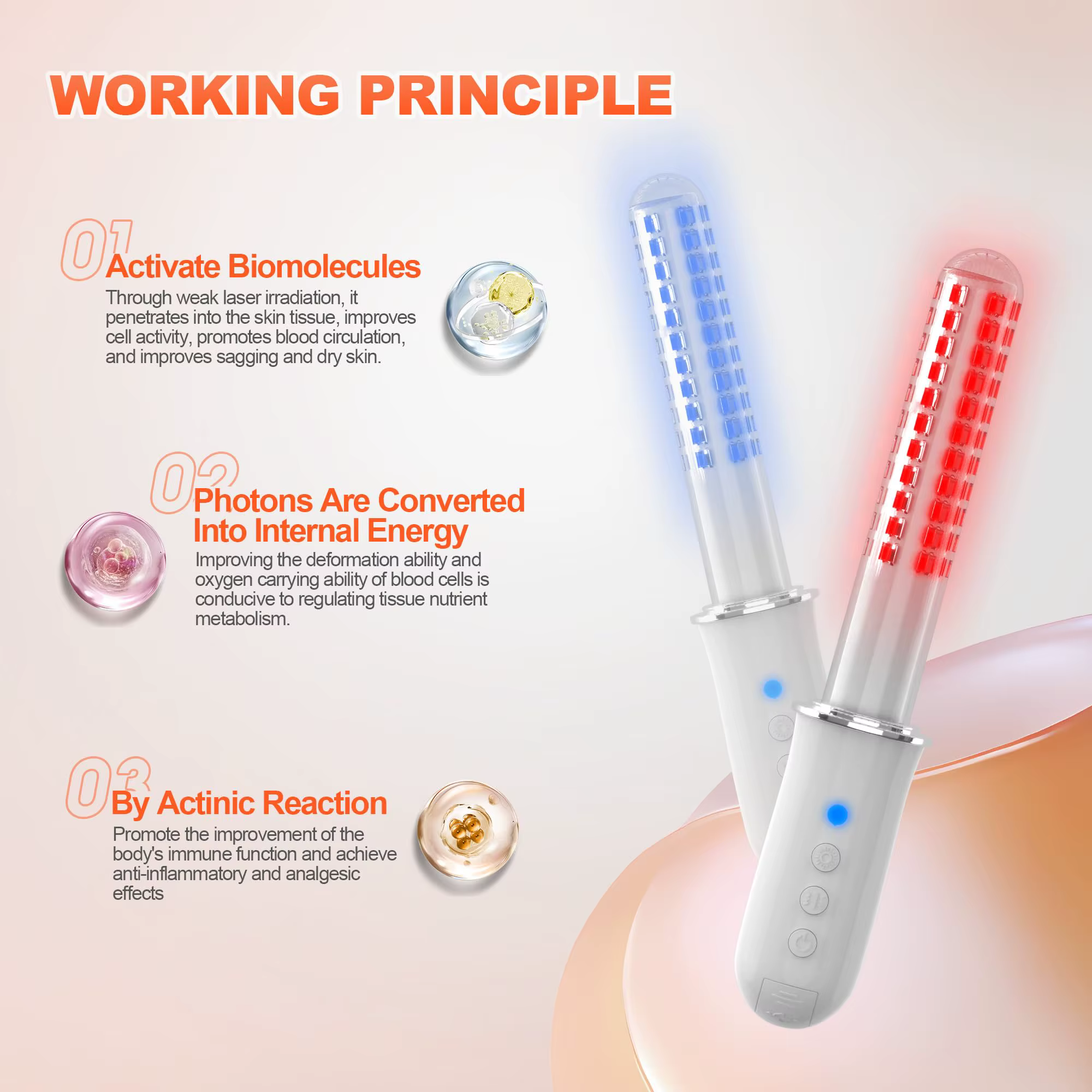 Appareil de relaxation pour le resserrement vaginal féminin avec thérapie par lumière rouge et bleue, baguette de massage à 3 niveaux, 136 LED 465-630 nm pour le traitement de la vaginite