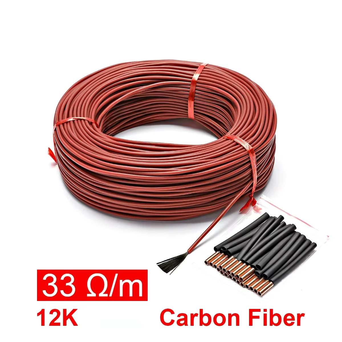 Bobine de câble chauffant au sol en fibre de carbone, fils chauffants, chaud, 50m, 12K, 33ohm par m