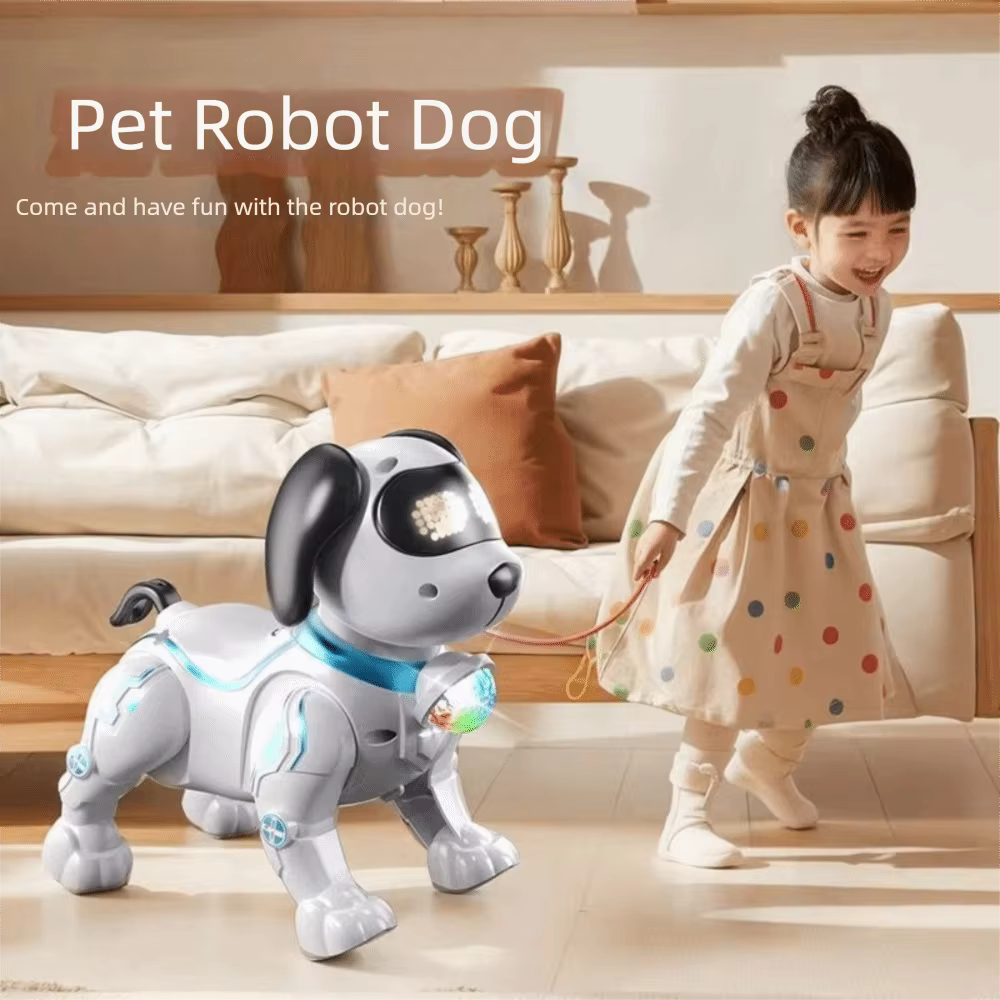 Chien robot électronique en plastique avec lumière, programmable, intelligent, interactif, qui marche, danse et fait des cascades